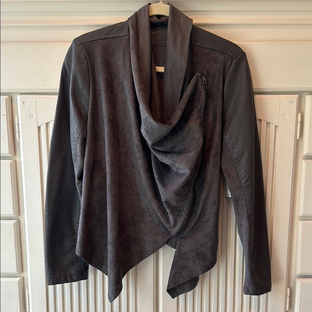 BLANKNYC Gray Moto Jacket (Small) with Asymmetrical Draping